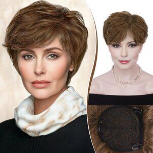 New RUWISS Short Hair Topper - Real Human Hair, 5x5.5 Base, Pixie Cut with Bangs